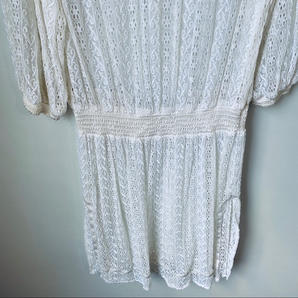 Bebe Silk Eyelet Elastic Waist Cream Coverup Dress - Picture 8 of 10